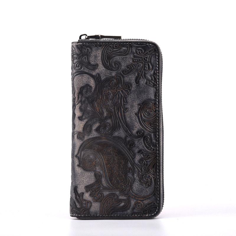 Женские кошельки на молнии из натуральной кожи, винтажный дизайн, держатель для карт, длинный кошелек с тиснением, портмоне, сумки GZW