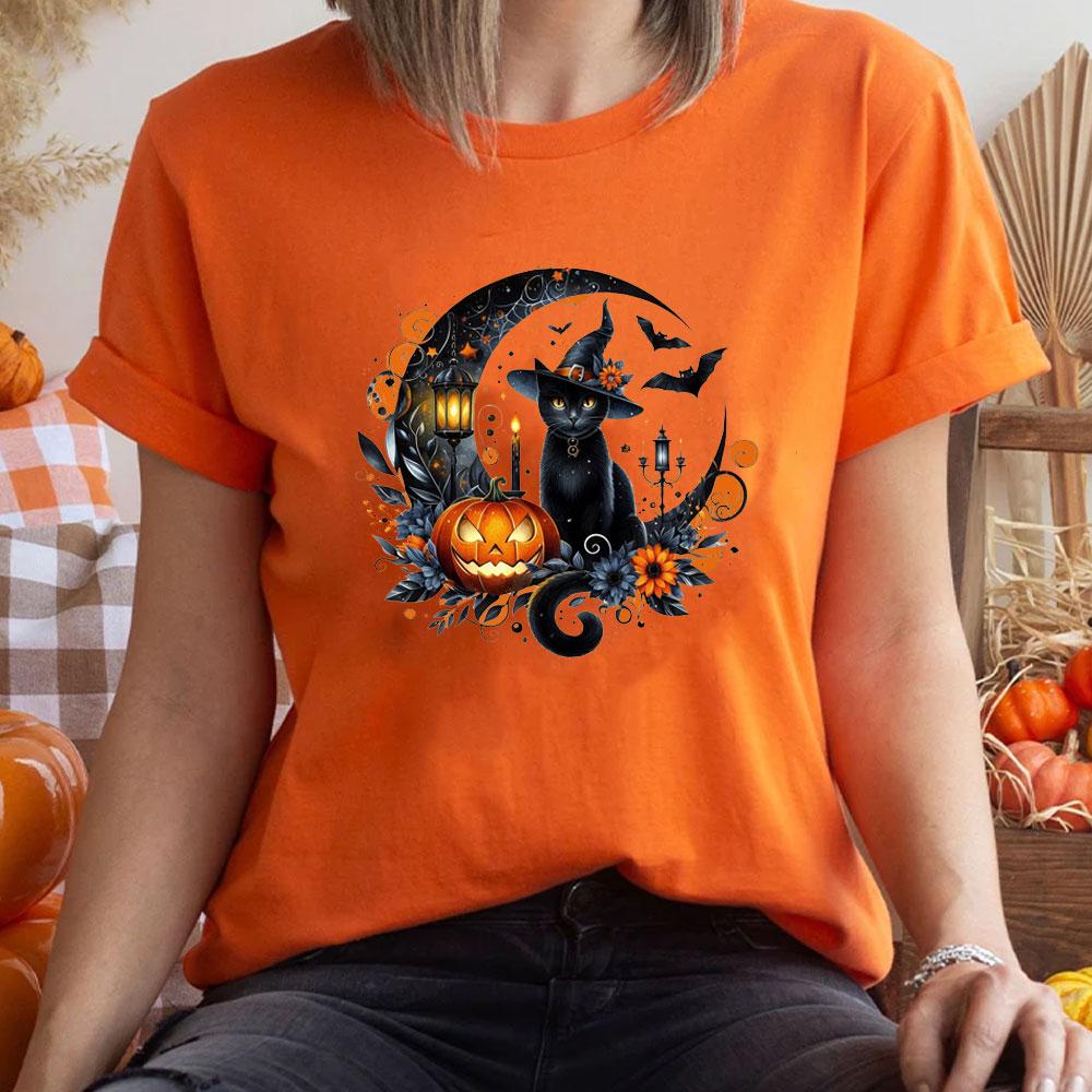 Jack Lanterns Women Ghost Pumpkin Bat Skeleton Print Round Neck Pullovers Cotton Shirt Graphic T Shirts Yk Top Harajuku Tops