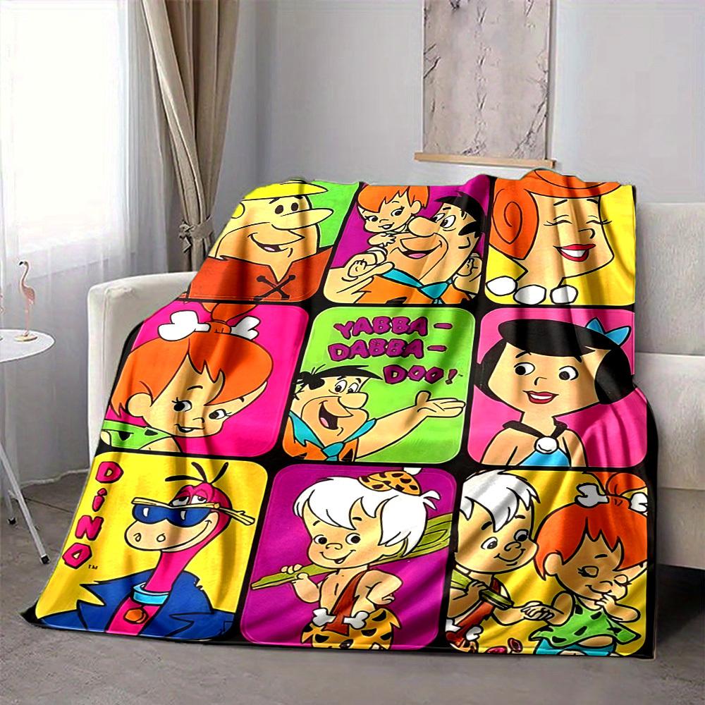 1pc Flintstones Family Flannel Throw Blanket HD Printed Lightweight Soft Warm All Season Blanket for Sofa, Bed, Travel, Camping Machine Washable
