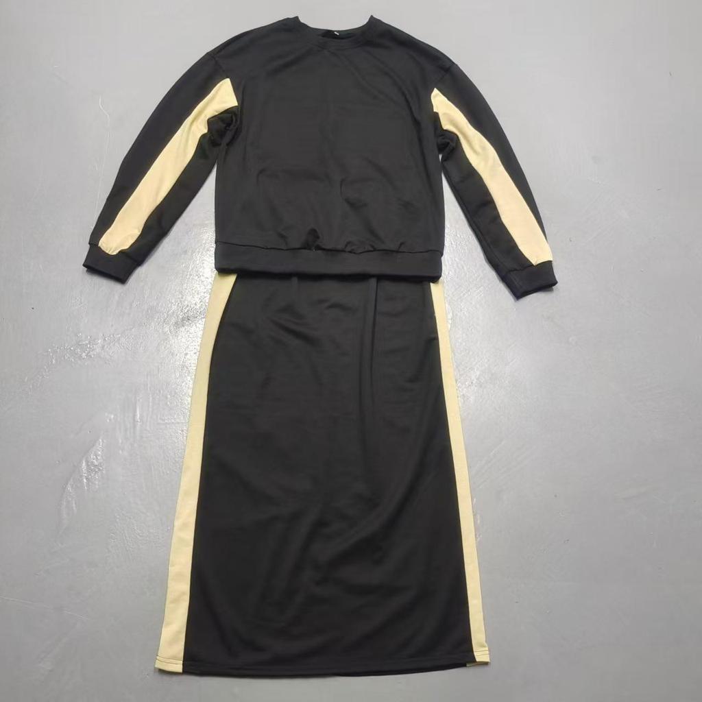 Women's Color Block Hoodie and Skirt Set - Casual Loose Fit, Mid-Length, 2025 Spring/Autumn Collection