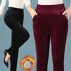 Women Winter Solid Thick High Waist Velvet Pants Loose Outer Wear Elastic Thermal Retro Pencil Trousers