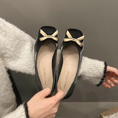 Женские туфли на толстом каблуке, новые модные туфли на среднем каблуке с бантом и ремешком, женские туфли Мэри Джейн, платье, неглубокий носок, женские балетки