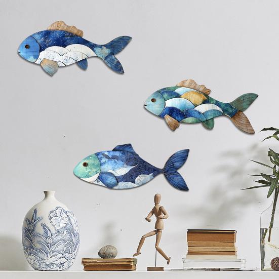 3/4Pcs/Set Wooden Fish Wall Decoration Farmhouse Rustic Nautical Turtle Shell Starfish Wall Art Sculpture Home Living Room Bathroom Wall Decorative