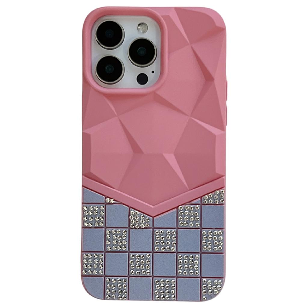 For iPhone 16 Pro Max Case Geometric Diamond Pattern Rhinestone Decor Rubberized TPU Phone Cover
