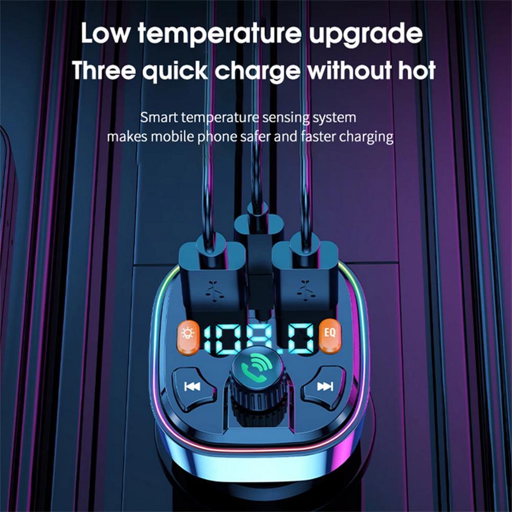 Car Fm Transmitter External Microphone Dual Usb Pd Type C Fast Charging Car Charger Bluetooth-compatible 5.0 Hands Free Fm Modulator