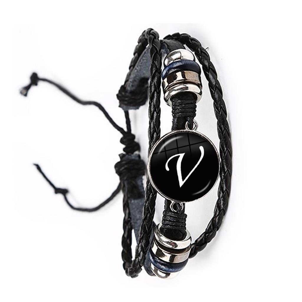 Модный простой мужской браслет из плетеной кожи с инициалами алфавита, в стиле панк-рок, 26 букв, AZ, стеклянный браслет, ювелирное украшение, подарок для мужчин.