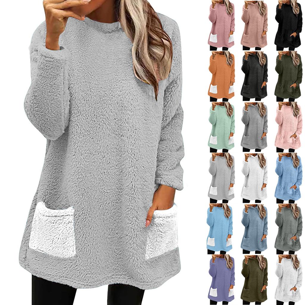 Женская модная повседневная толстовка с капюшоном из флиса с длинным рукавом и карманом, двухсторонняя