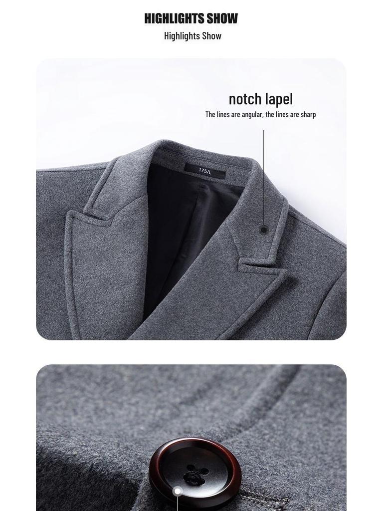 Men's Double-Breasted Wool Blend Over-the-Knee Coat