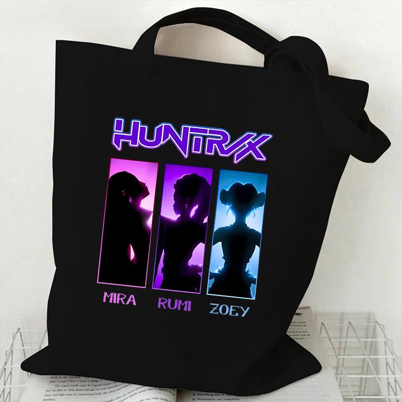 Сумка-тоут из холста с принтом KPOP Demon Hunter Girl Group HUNTRX, на плечо, студенческая