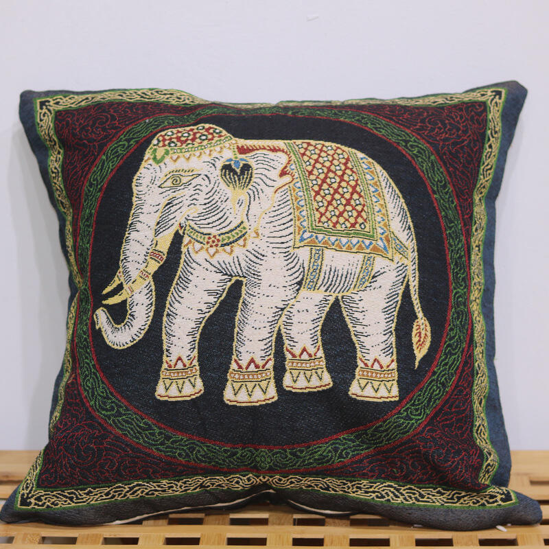 Ethnic Style Elephant Sofa Pillow, Cat Embroidered Cushion Cover, Pillowcase Cover (Without Pillow Core)