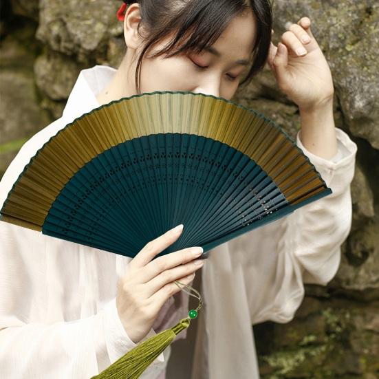 Ancient Fan Hollow Out with Tassels Vintage Bamboo Folding Fan Decor Ladies Hand Fan Daily Use