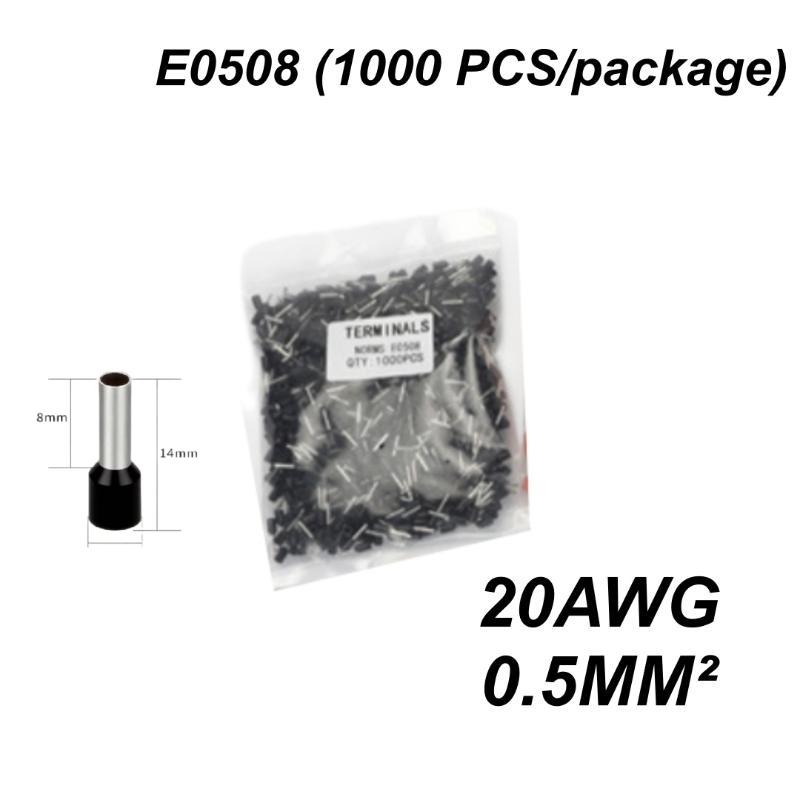 1000pcs High-Quality Tubular Crimp Terminals E0508 E7508 E1008 for DIY Electrical Tasks
