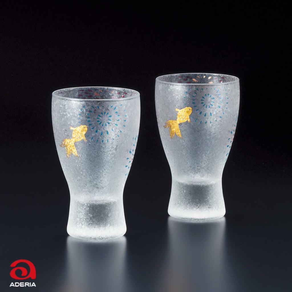 ADERIA Premium Nippon Taste Goldfish Fireworks Sake Glass Pair Set 100m Made In Japan Cosmetic Box Sake Sake Sake Cup Glass Cold Sake Choke Gift Women