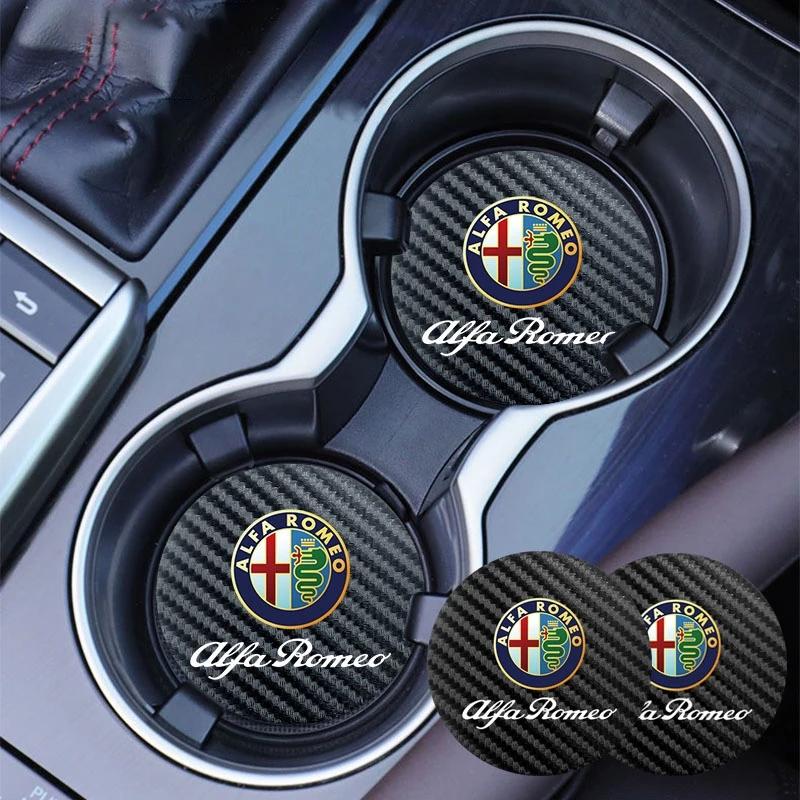 2026 Hot Alfa Romeo 2Pcs Leather Coaster Anti-noise Water Cup Pad Cushion For Alfa Romeo Giulietta Giulia GT 159 147 156 Mito Br