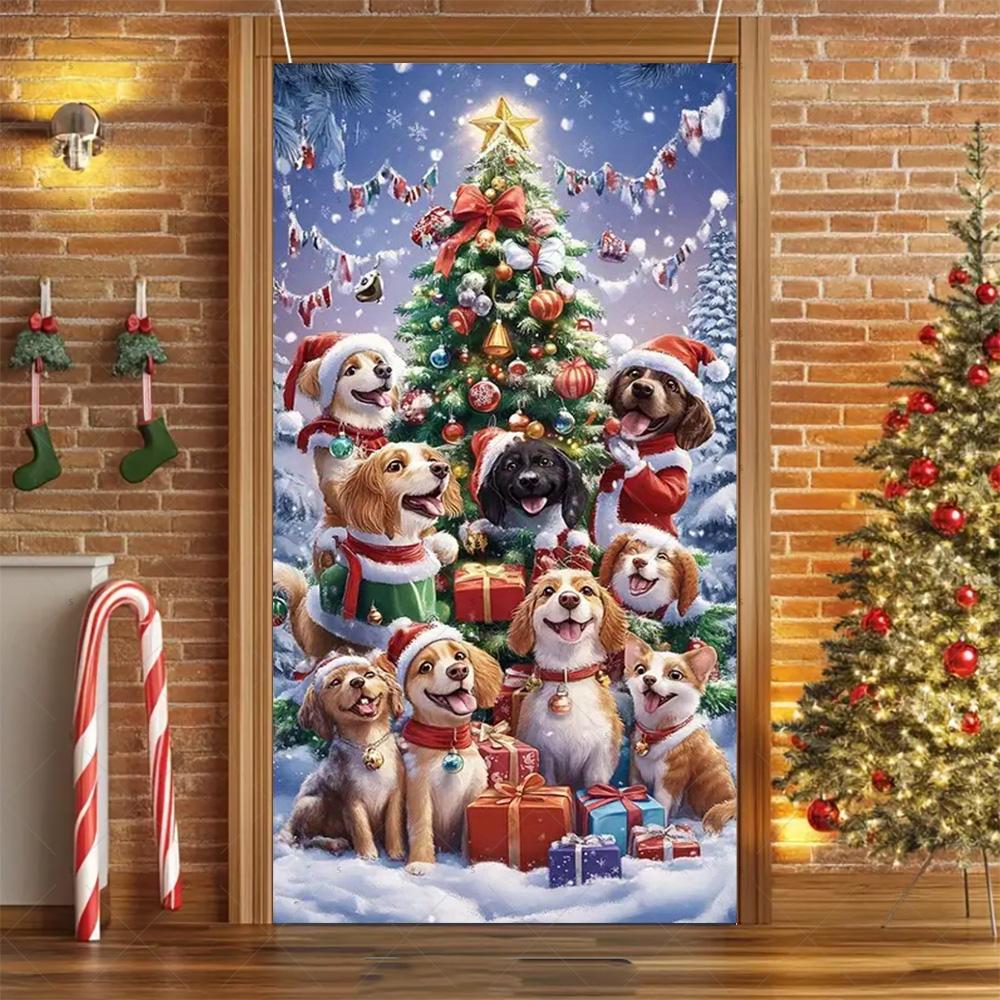 Cartoon Pet New Year Christmas Party Decorations Cat Dog Theme Door Covers Background Supplies Xmas Tree Photography Backdrop