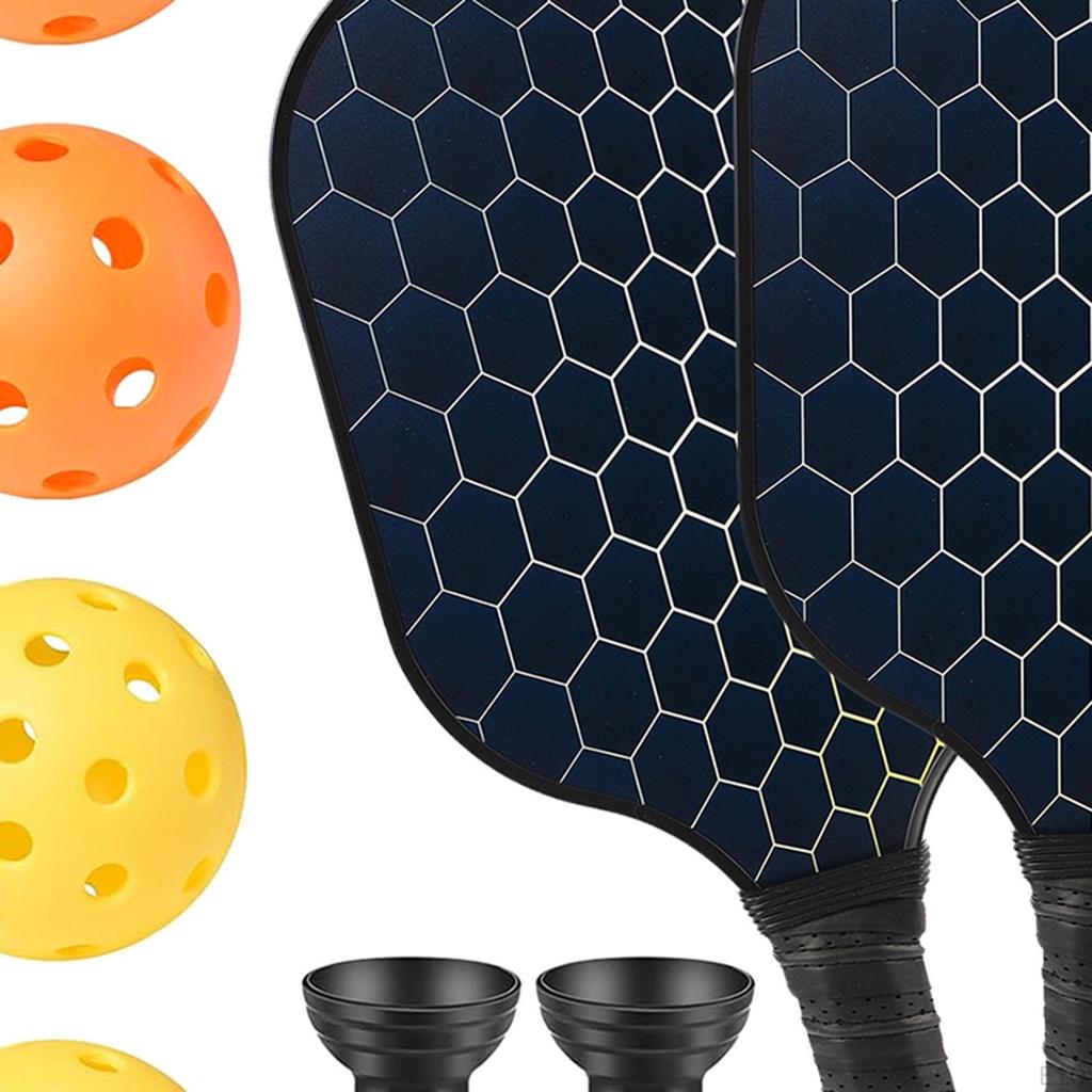 Pickleball Racket Ergonomic Grip Fiberglass Surface Racquet with 2 Rackets 4 Balls and
