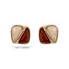 Maillard Color Block Sugar Cube Retro Earrings - Women's High-End Unique Studs 2025