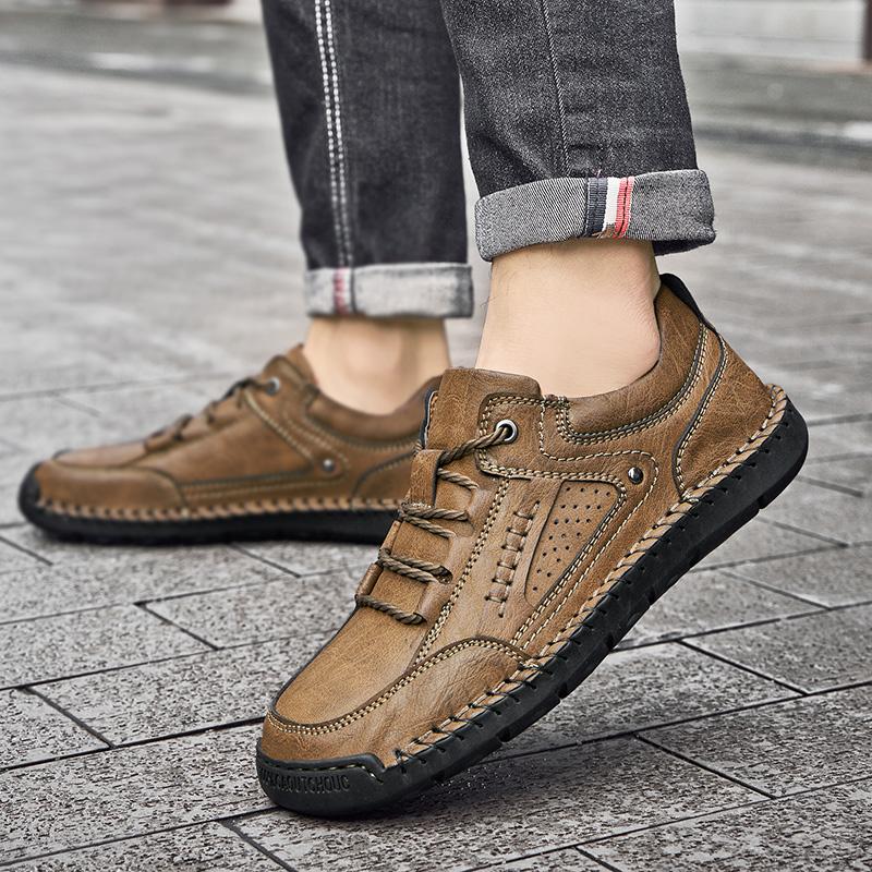 Мужская обувь ручной работы в стиле ретро для отдыха, повседневная обувь больших размеров, кожаная, с резиновой подошвой, повседневная обувь ручной работы (