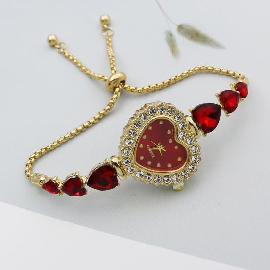 Women's Heart Shaped Bracelet Watch Rhinestone Heart Quartz Wristwatch Adjustable Slider Bracelet Dress Watch