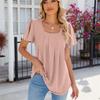 Spring Summer Solid Color Square Neck Bubble Short Sleeve Blouse Fashion Loose Top for Women