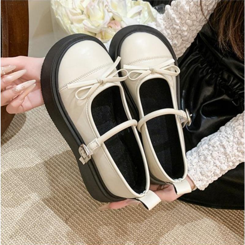 Fashion 2025Platform Single Shoes Women's Fashion Autumn New Round Toe Shallow Mouth Butterfly One Strap Jane Shoes