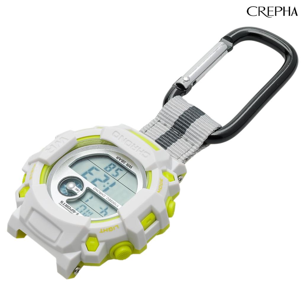 Карманный карабин CREPHA с белыми [CREPHA] Часами, Часы, Цифровые, Водонепроницаемые, Секундомер, Подсветка, AZ-CB-D140-WT