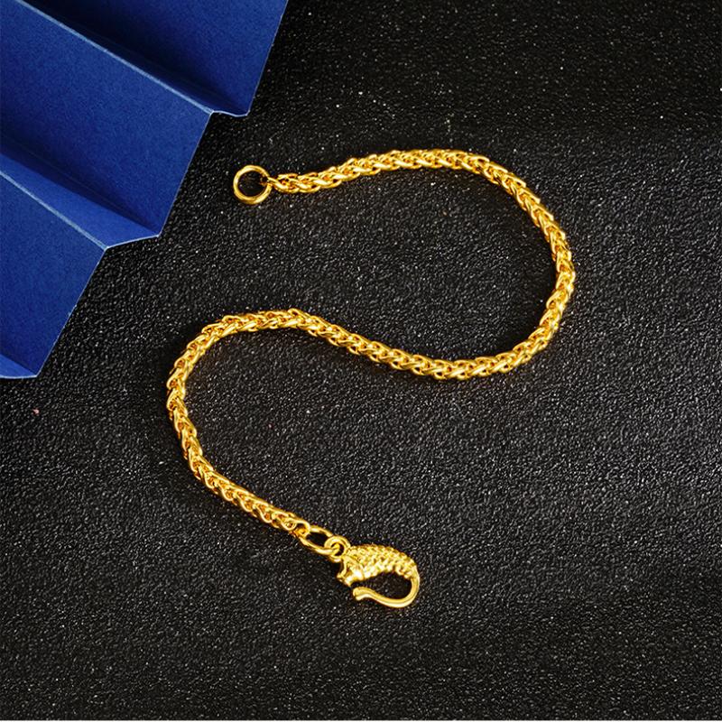 Vietnamese Gold Sand Bracelet Koi Buckle Plain Chain for Girls Chinese Retro Long-lasting Color Versatile