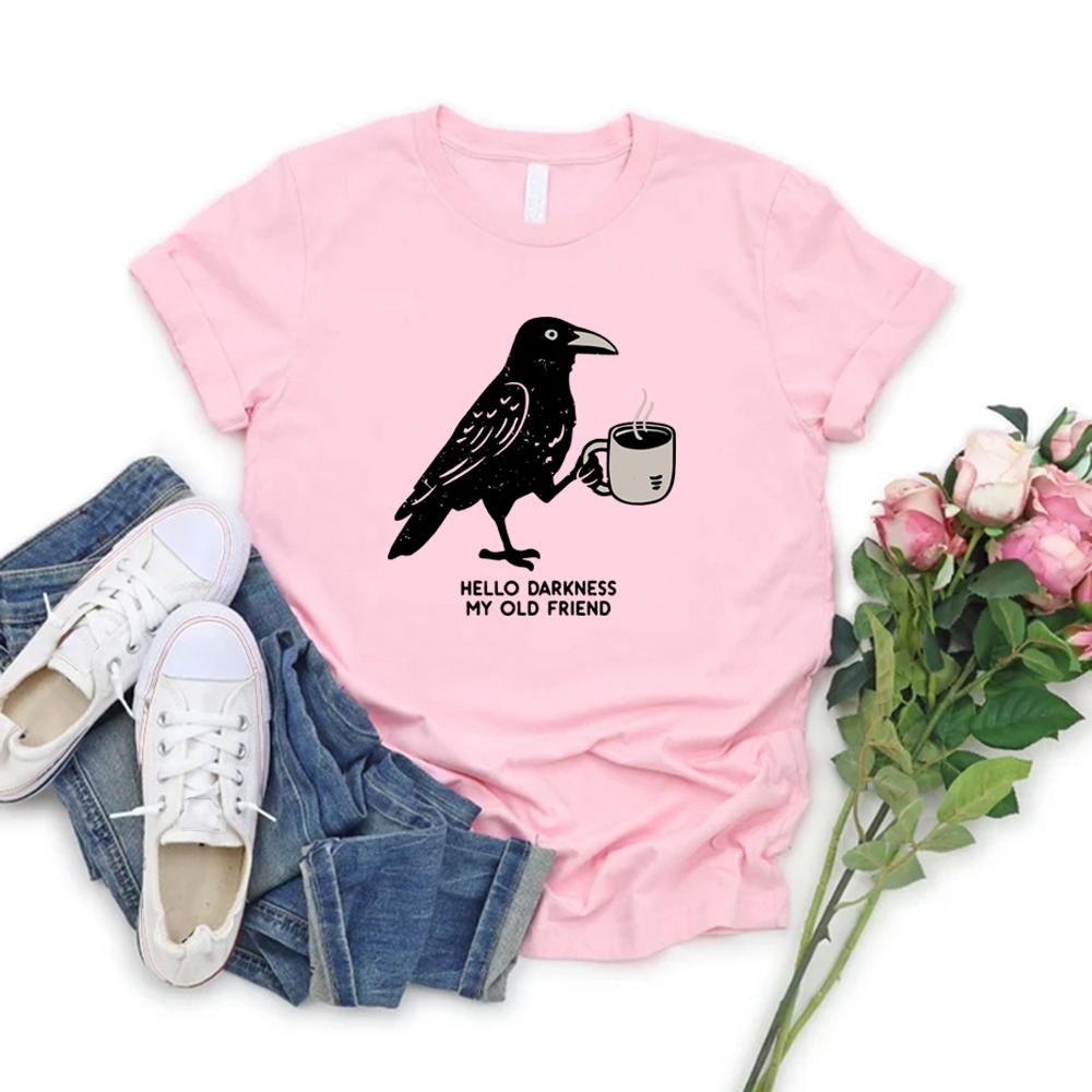 Футболка Raven Crow Coffee Halloween Футболка Женская Мужская Футболки Короткий Рукав Подарок для Любителя Кофе Футболка Унисекс Одежда