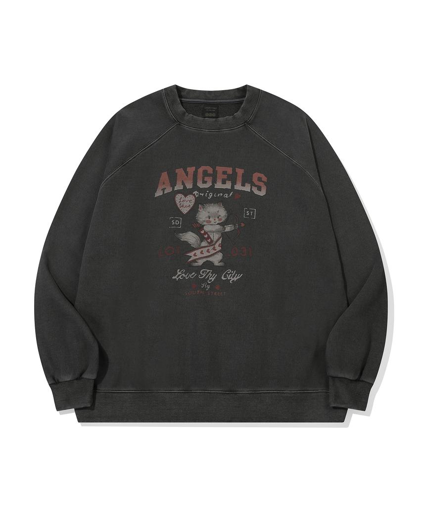 CPGN STUDIO Cupid Cat Raglan Pigment Sweatshirt Smoke Black