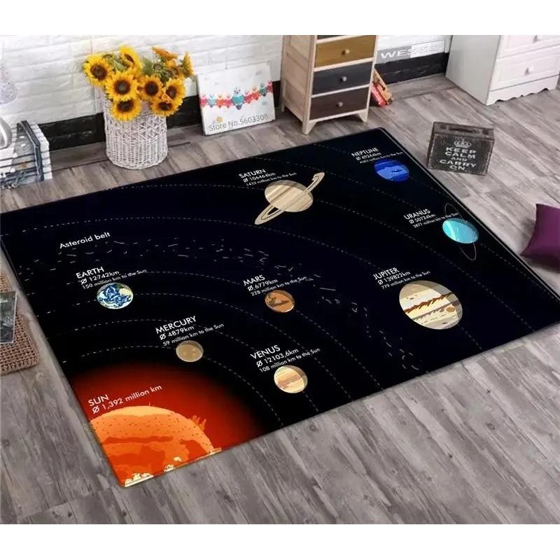 Solar System Rug Galaxy Planets Print Modern Floor Carpet For Living Room Kids Room Decor Non-Slip Soft Space Theme Rugs