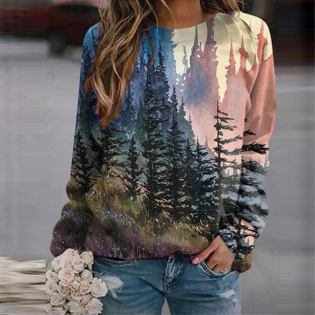 Forest Trees 3D Print Sweatshirts Women's Casual Raglan Long Sleeves Hoodies Woman Pullovers Harajuku Y2k Tops Female Clothing