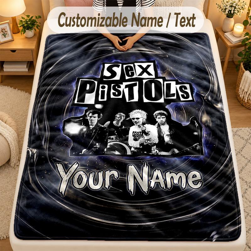 Flannel BlanketSex Pistols Custom Name Text Personalized Soft Warm Throw Blanket Home Decor Gift