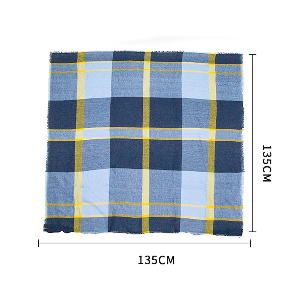 Осенне-зимняя шаль, женский теплый синий клетчатый квадратный шарф