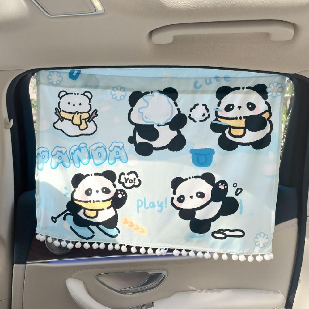 Suction Cup Cartoon Car Curtain Panda Car Blackout Curtain Cute Car Sunshade Curtain Side Window