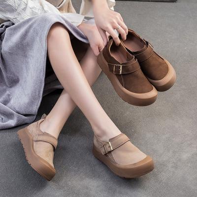 Женские туфли ручной работы в стиле ретро на толстой подошве из натуральной кожи с круглым носком, универсальные туфли на плоской подошве