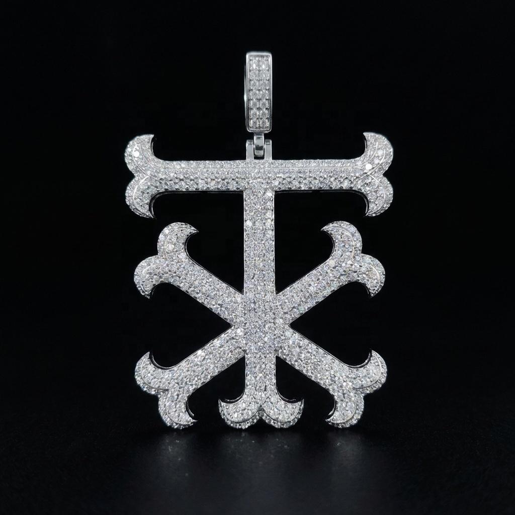 2inches Custom 925 Sterling Silver Iced Out D Color VVS Moissanite Fleur-de-lis Cross Pendant for Men Pass Diamond Tester