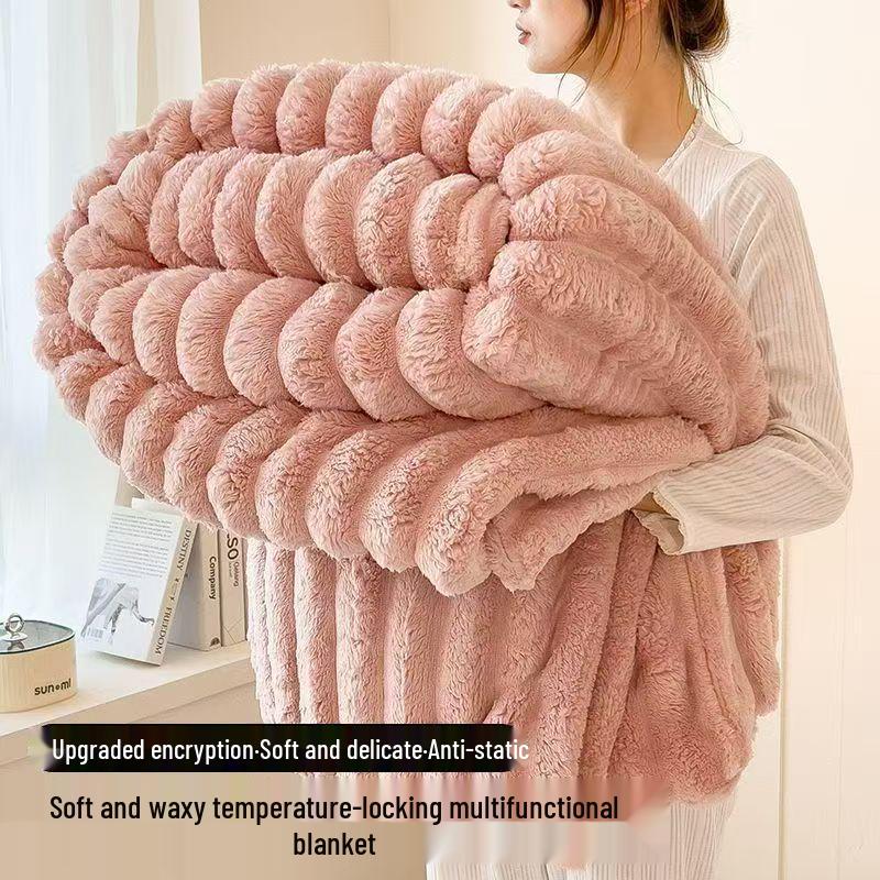 Rabbit Fur Plush Flannel Throw Blanket - Office Nap & Winter Fleece