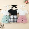 Girls Fashion Suit Children's Casual Short-sleeved Top Skirt Suit