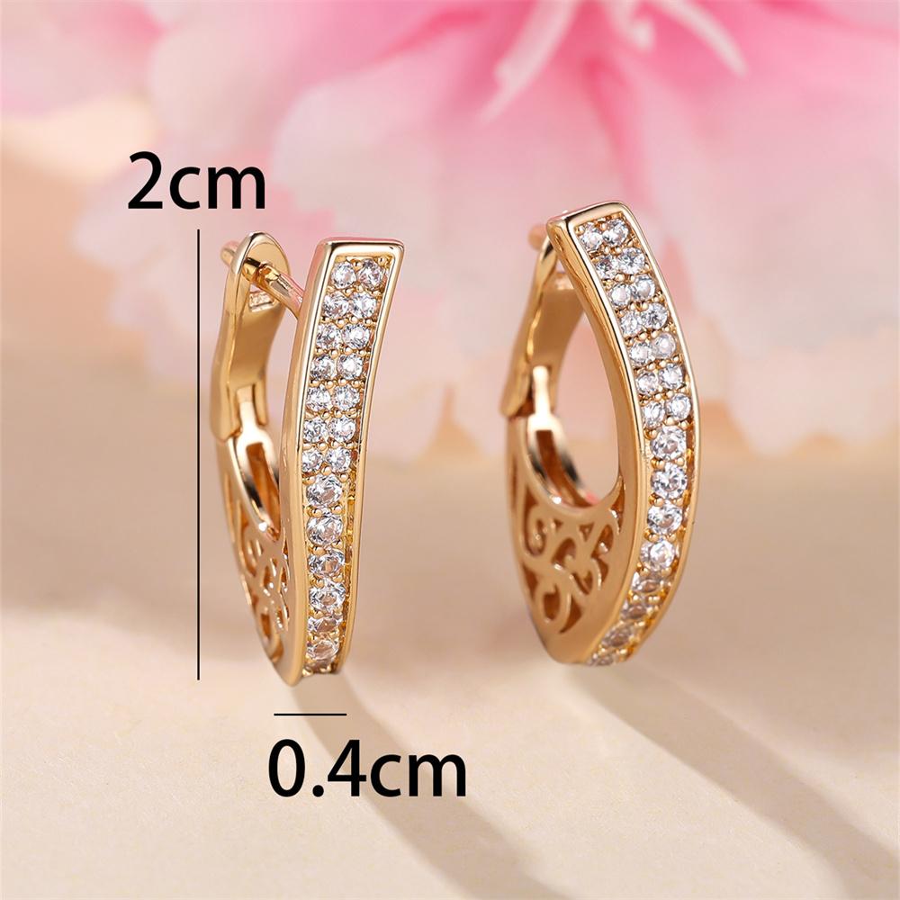 Geometric Hollow White Zircon Small Hoop Earrings For Women Vintage Gold Color Ear Buckle Wedding Jewelry Engagement Party Gift