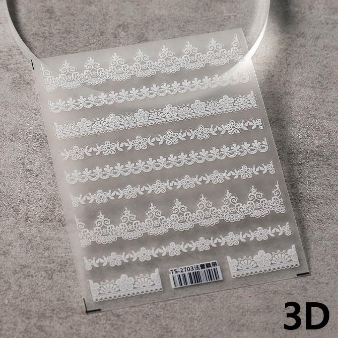 Черно-белые цветы Дизайн Винтажное кружево 5D Мягкие тисненые рельефы Самоклеящиеся наклейки для нейл-арта Ретро Французские 3D наклейки для маникюра