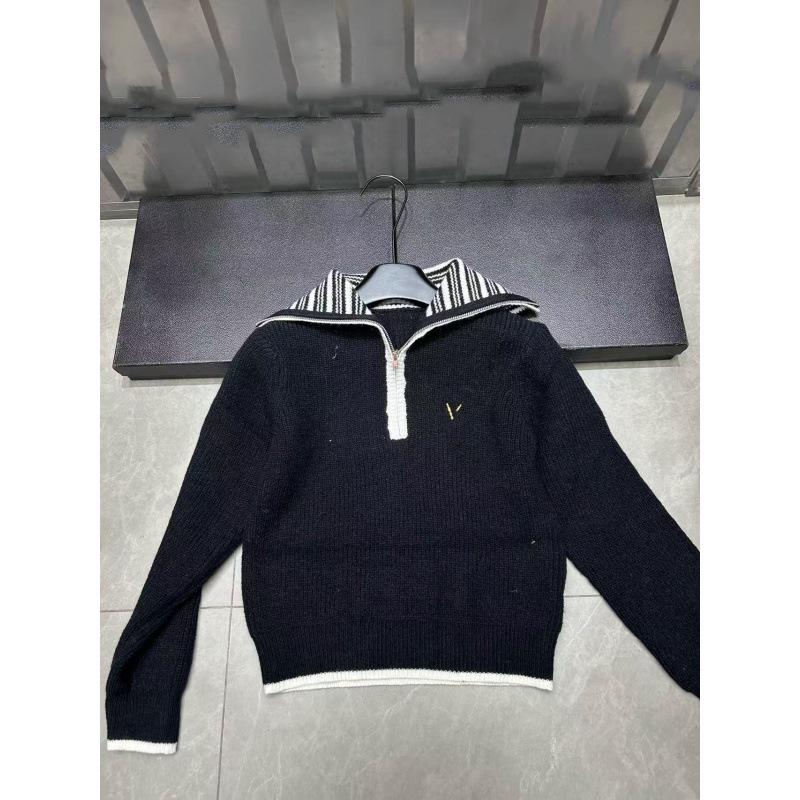 Shengjia 025 New Autumn/Winter Letter Embroidery Half-Zip Lapel Knit Long Sleeve Loose Top