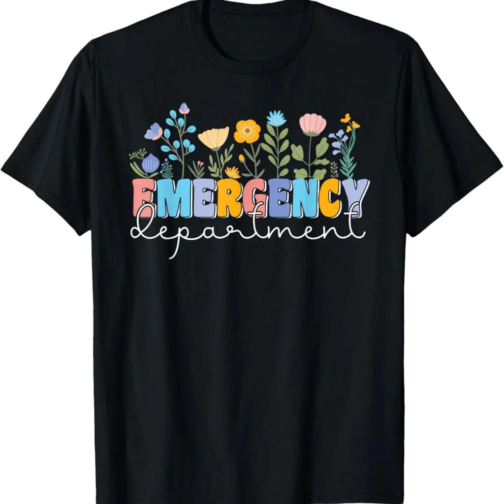 Funny Retro Vintage Boho Foral Emergency Department Nurse T-Shirt
