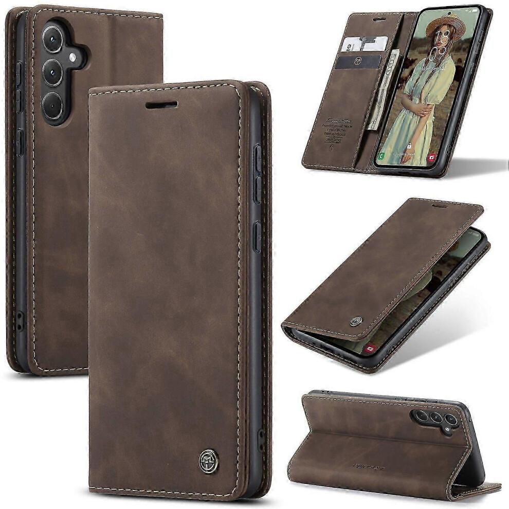 For Samsung Galaxy A56 5G Case CASEME 013 Series Card Holder Stand Leather Phone Cover - Coffee