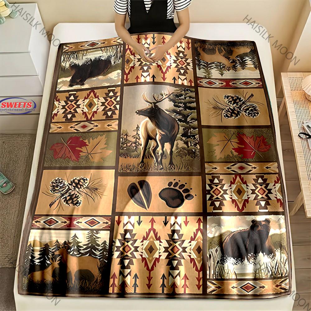 American Country Animal Print Blanket Warm Soft and Comfortable Home Travel Blanket Sofa Bedding Cover Blankets Gift for Friends