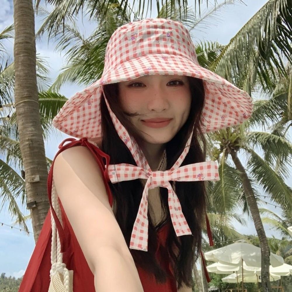 Wide-edged Bucket Hat Lace-up Sunscreen Hat Sweet Summer Cap  Women