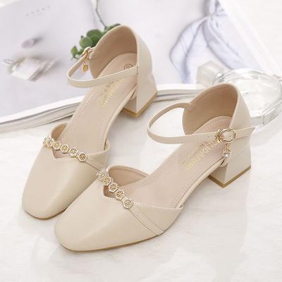 2024 Baotou сандалии женские летние толстые каблуки, каблуки средней высоты, одна линия мода универсальная