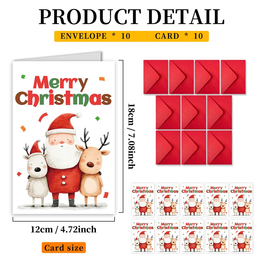 Набор из 10 рождественских поздравительных открыток с конвертами, мультяшные рождественские открытки с Санта-Клаусом для праздничных пожеланий и подарков