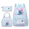 Stitch Student 3-Piece Backpack Set Large Capacity Double Shoulder Bag Cute Cartoon Unisex Durable Waterproof
