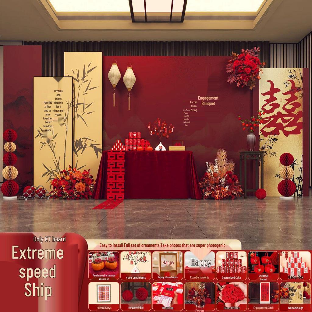 2025 Luxe Chinese Engagement Banquet Decor Set: High-End Centerpiece & Backdrop