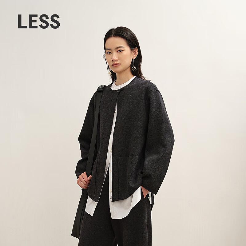 LESS 2025 Winter Collarless H-Line Mid-Length Cardigan